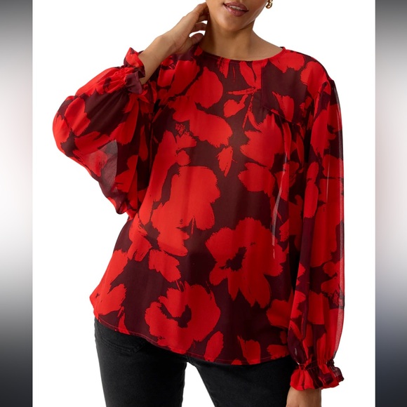 NWT Sanctuary Ruffle Moment Sheer Floral Blouse - Picture 1 of 13